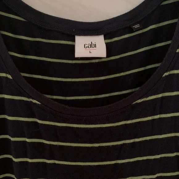 Cabi wWomen’s L Navy Blue & Lime Stripe Tunic T-Shirt - Picture 3 of 7